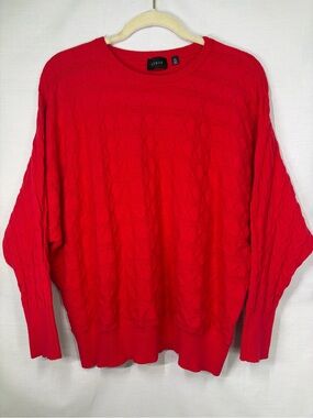 Cyrus Womens 1X Red Cable Knit Sweater Dolman Batwing Sleeve Plus Size Seasonal